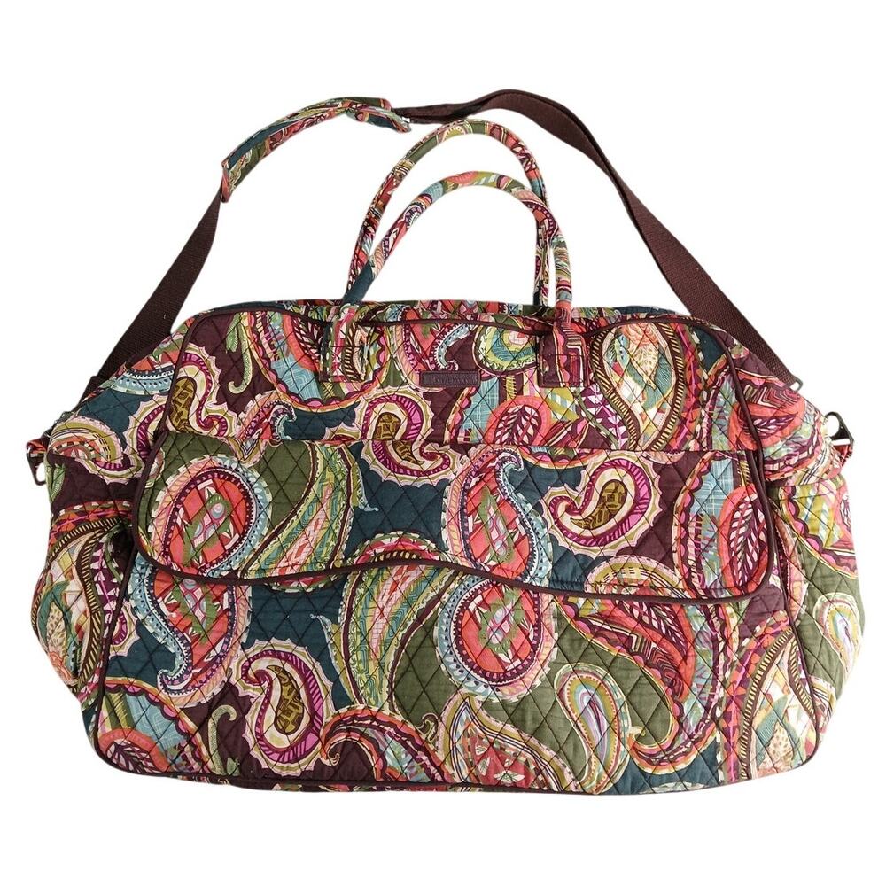 Vera Bradley Large Duffle Bag Paisley Heirloom Weekender Traveler Quilted Purple